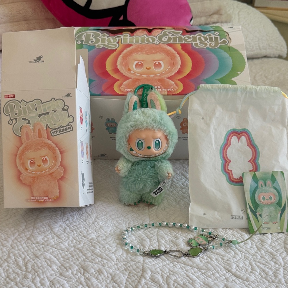 Labubu Authentic Serenity Big Into Energy plush & matching phone keychain charm